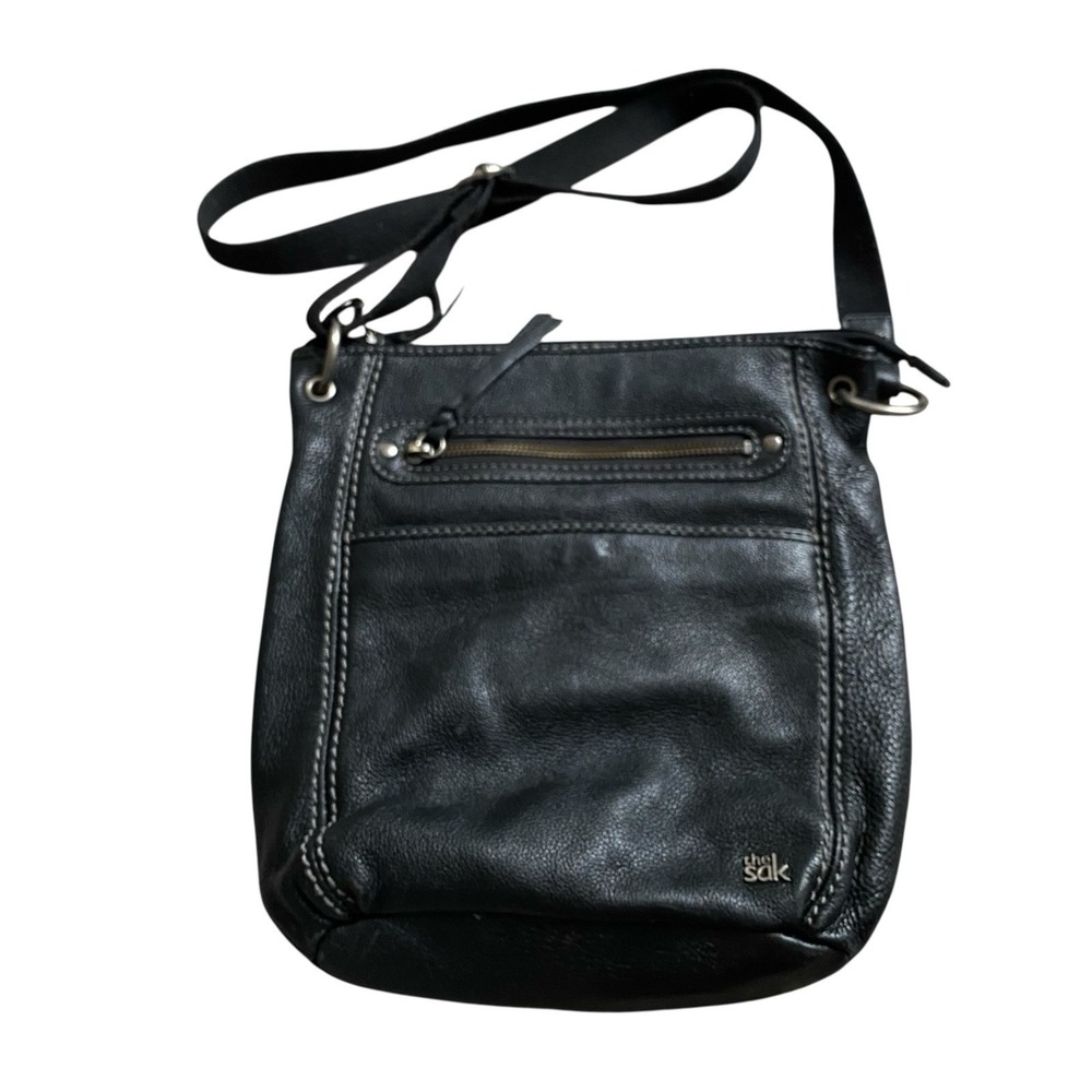 The Sak Sequoia Crossbody Bag 11x10" Black Leather Adjustable Strap Everyday